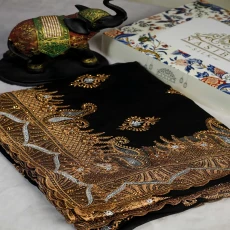 Black Soft Chiffon Georgette Saree Kolka motif