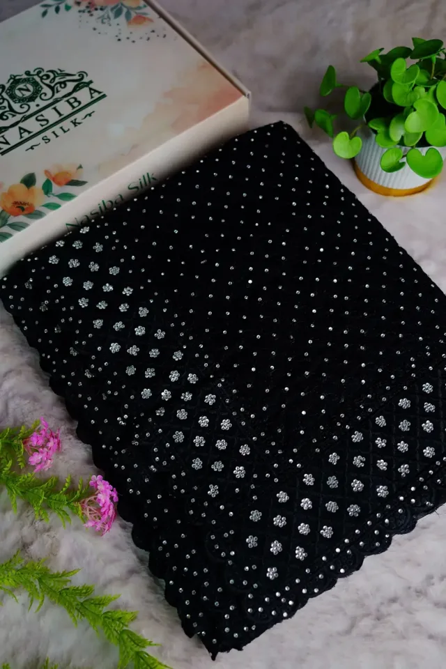 Black Silver Diamond Soft Chiffon Georgette Saree