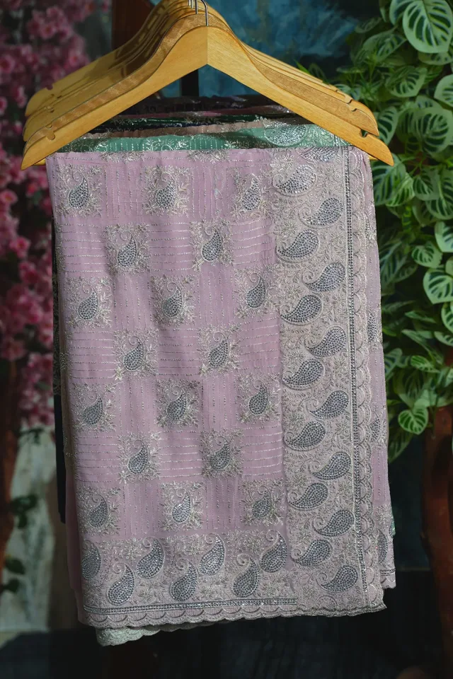 Powder pink Premium Soft Chiffon Georgette Top Notch Quality Stone Work Party Wear Saree