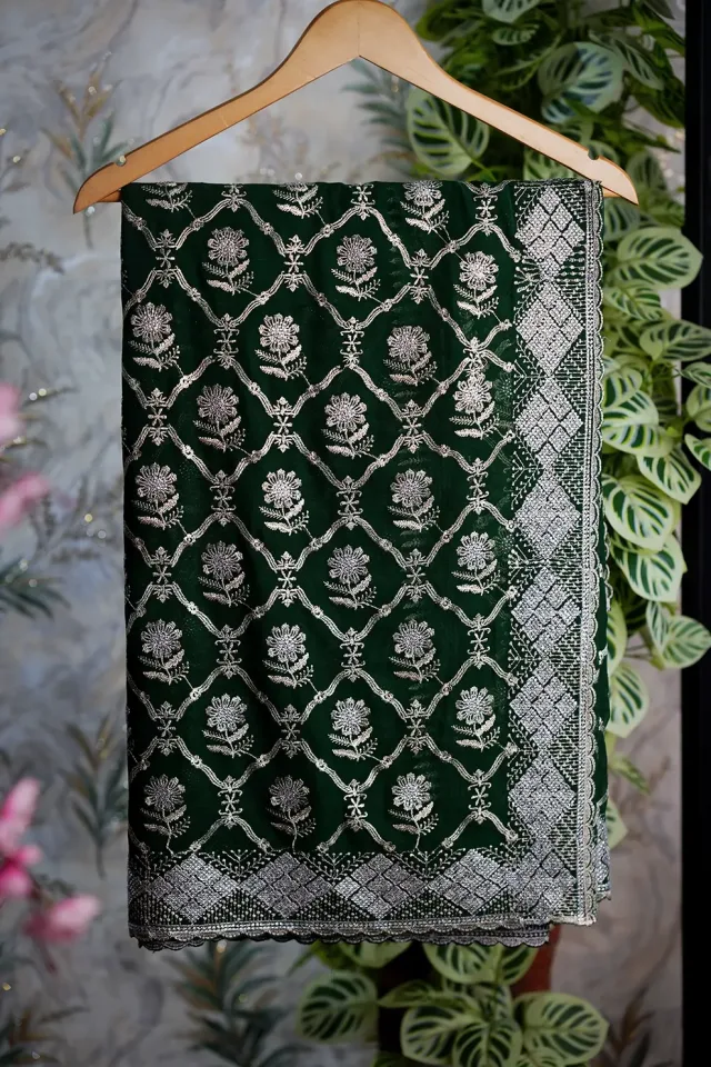 Green Siroski Stone Elegant Party Wear Saree