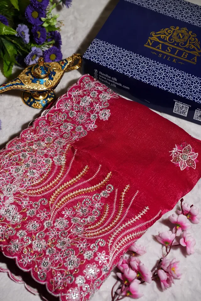 Hot Pink Frendy Silk Paste jemi Chu Georgette party Saree