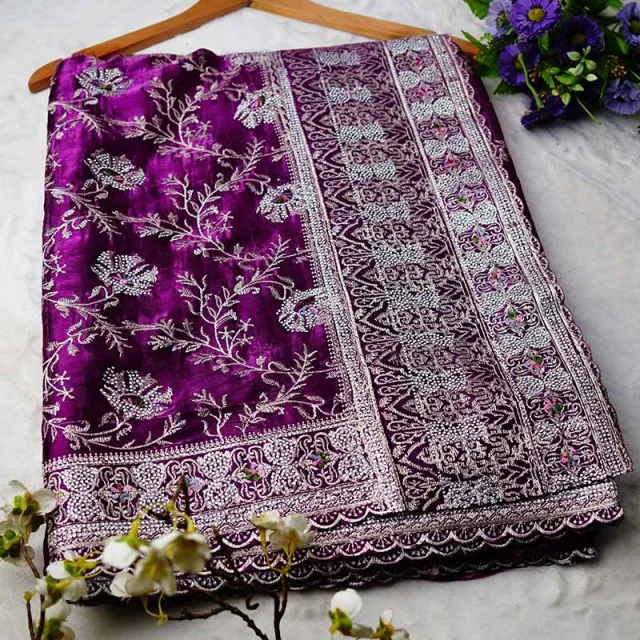 Purple jemi Chu Georgette party Saree