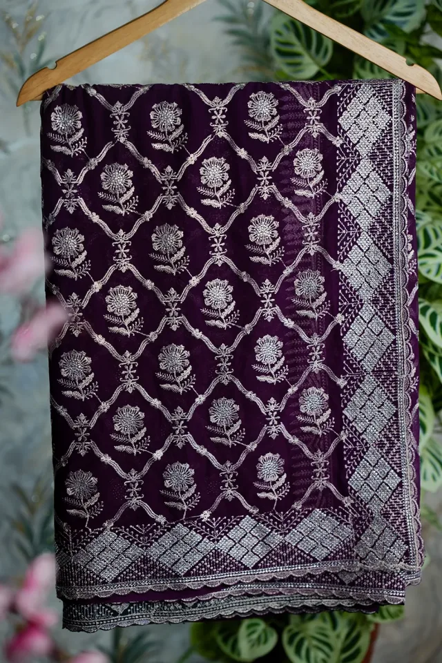 Wine Siroski Stone Elegant Party Wear Saree