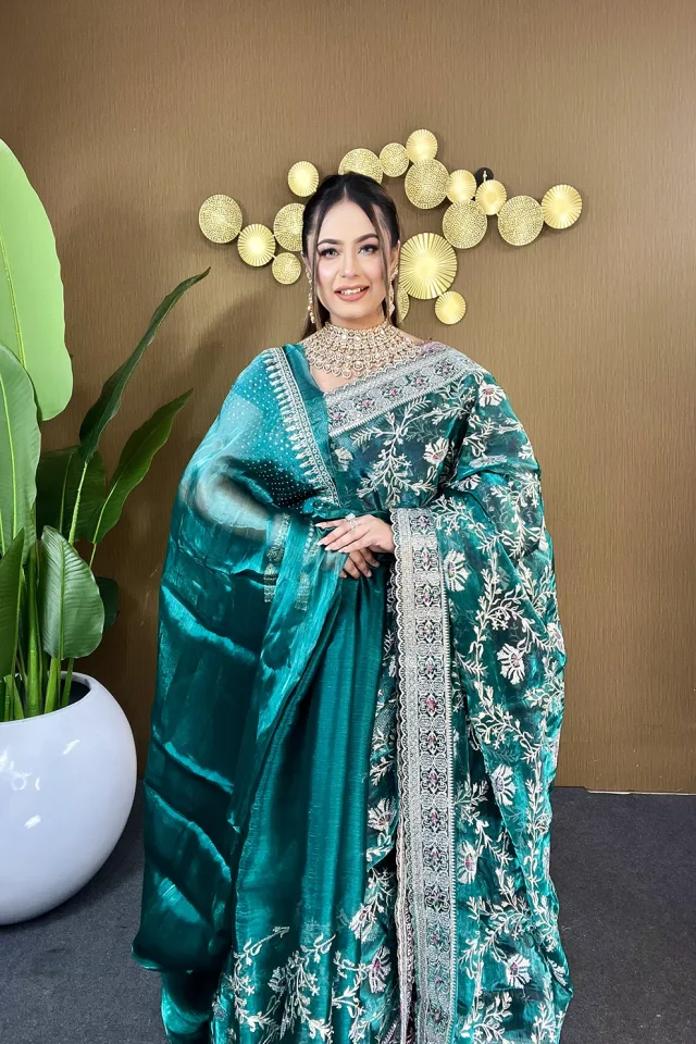 Bottle Green jemi Chu Georgette party Saree