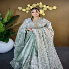 Light Pesta Silver Grace – Premium High Grade Stone Saree ✨
