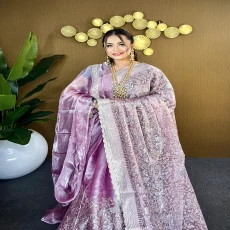 Onion Silver Grace – Premium High Grade Stone Saree ✨