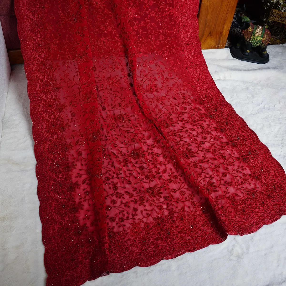 Royal Red Organza Party Wear Saree