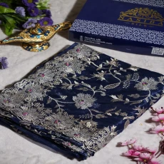 Navy blue soft seemari Muslin Saree