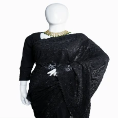 Black Silk Blend chiffon Georgatte Saree with Embroidery & Siroski Stone