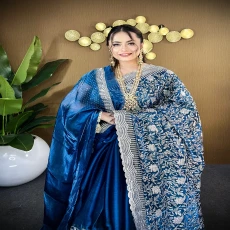 Teal-Blue-Silver-Grace-High-Grade-Stone-Saree