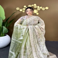 Mint light green jemi Chu Georgette Siroski Stone party Saree