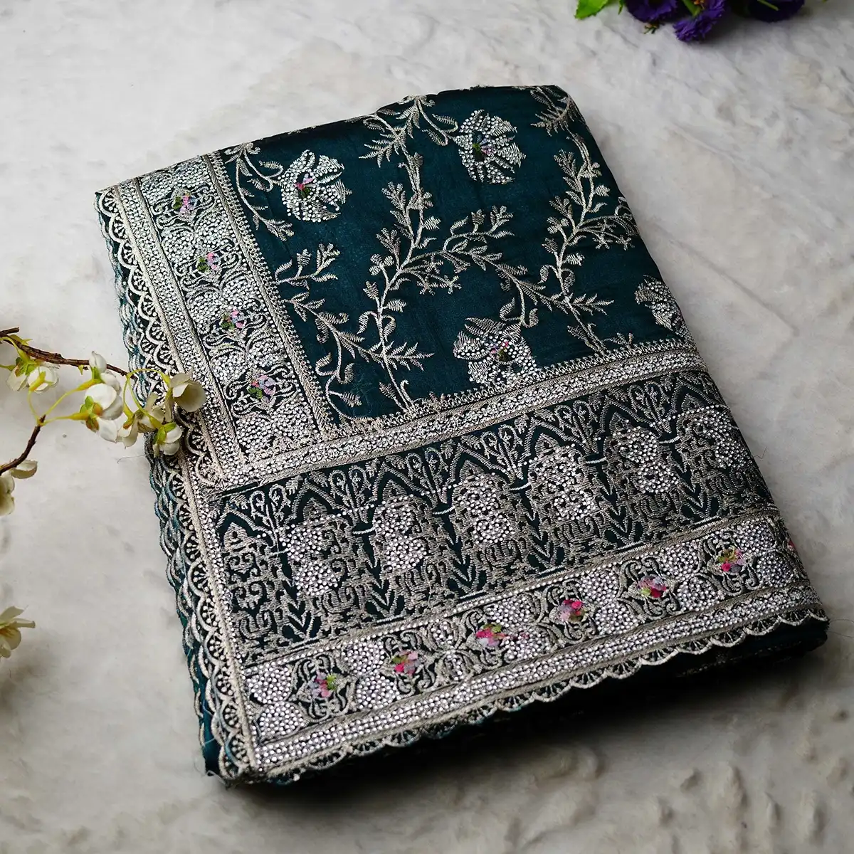 Green jemi Chu Georgette party Saree