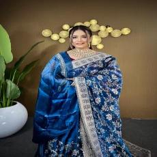 Teal Blue jemi Chu Georgette Siroski Stone party Saree