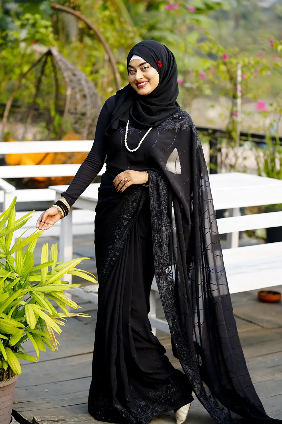 Silk Blend Saree with Embroidery Siroeski Glass Stone Work