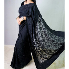 Black Soft Chiffon Georgette Saree with Elegant Stone & Embroidery Work