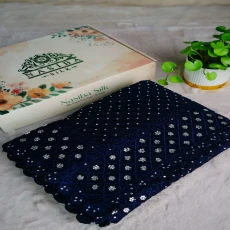 Navy Blue Silver Diamond Soft Chiffon Georgette Saree
