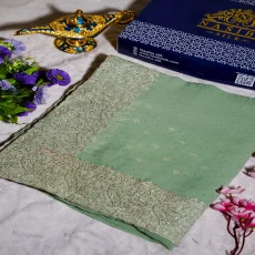 Light pesta Silk Blend Saree with premium Embroidery Glass Stone