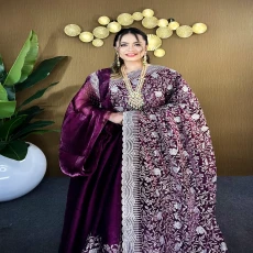 Deep Wine Silver Grace – Premium High Grade Stone Saree ✨