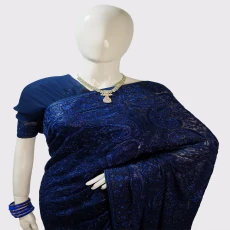 Navy Blue Chikankari Stone Work Saree – Premium Edition